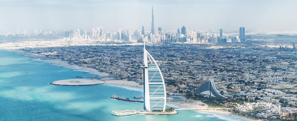 Aerial view of Burj Al Arab in Dubai