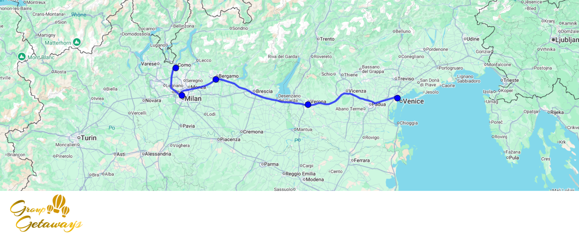 Map of the tour Set-Jetting & Creator Experience in Northern Italy by Group Getaways