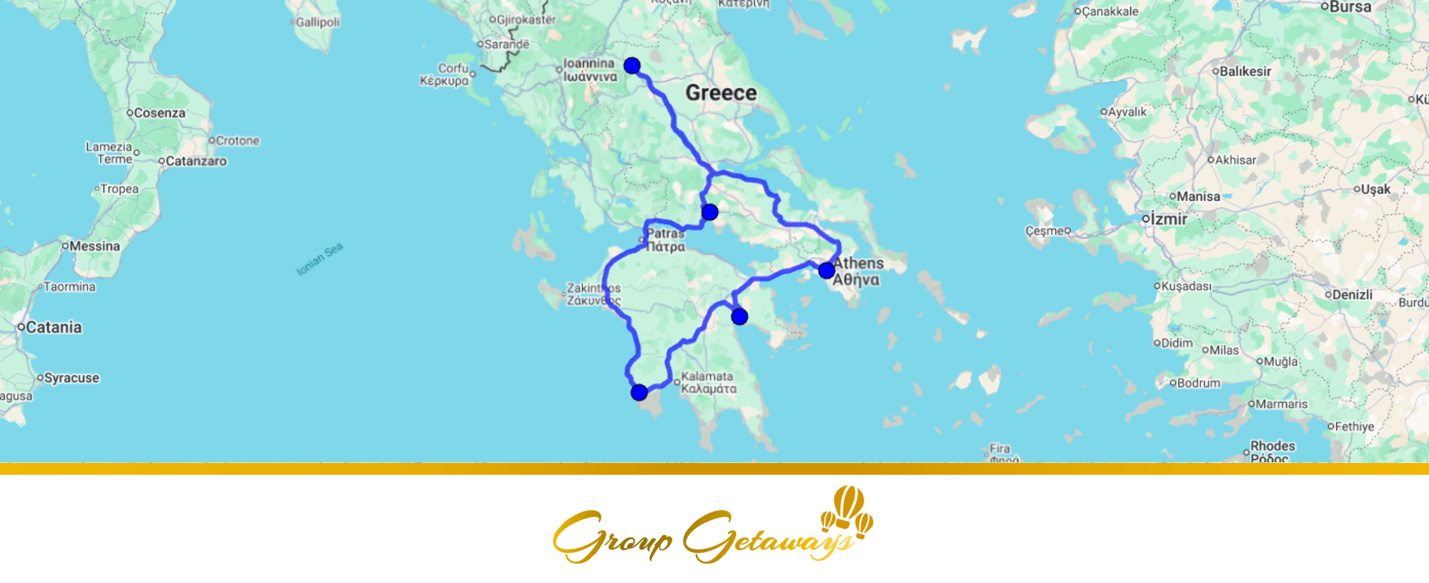 Itinerary of The Blue Health Expedition: Mainland Myths & Mediterranean Soul (G070) by Group Getaways