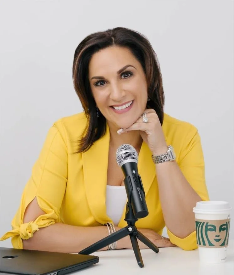 Andrea Liebross recording She Thinks Big podcast episode