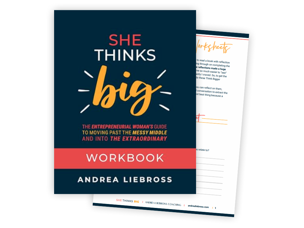 She Thinks Big book and workbook by Andrea Liebross for women entrepreneurs