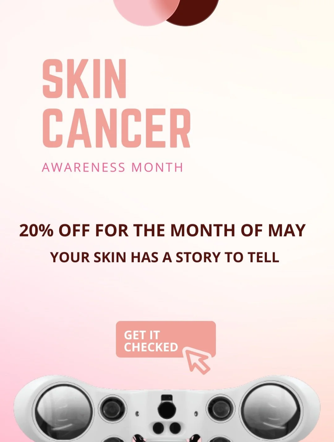 Skin Cancer Awareness Month in May 

We are offering a 20% discount to promote screening.

Check out our mole guide on our website.

Your Skin Has A Story To Tell

#skincancerawarenessmonth #melanoma #skincancer #skintell #molemapping