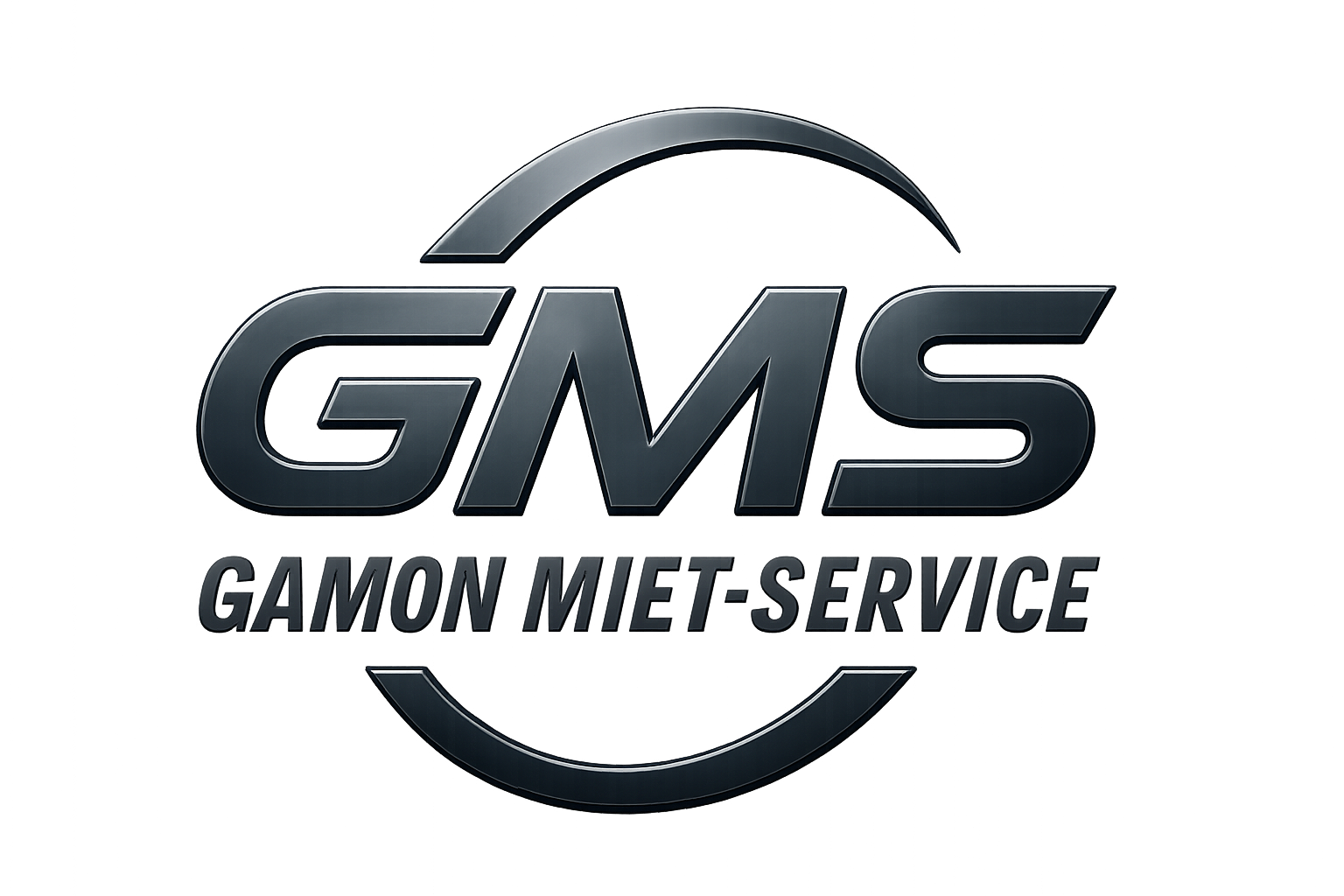 Logo des GMG Gamon Miet-Service mit schwarzem Text und Design auf silbernem Hintergrund