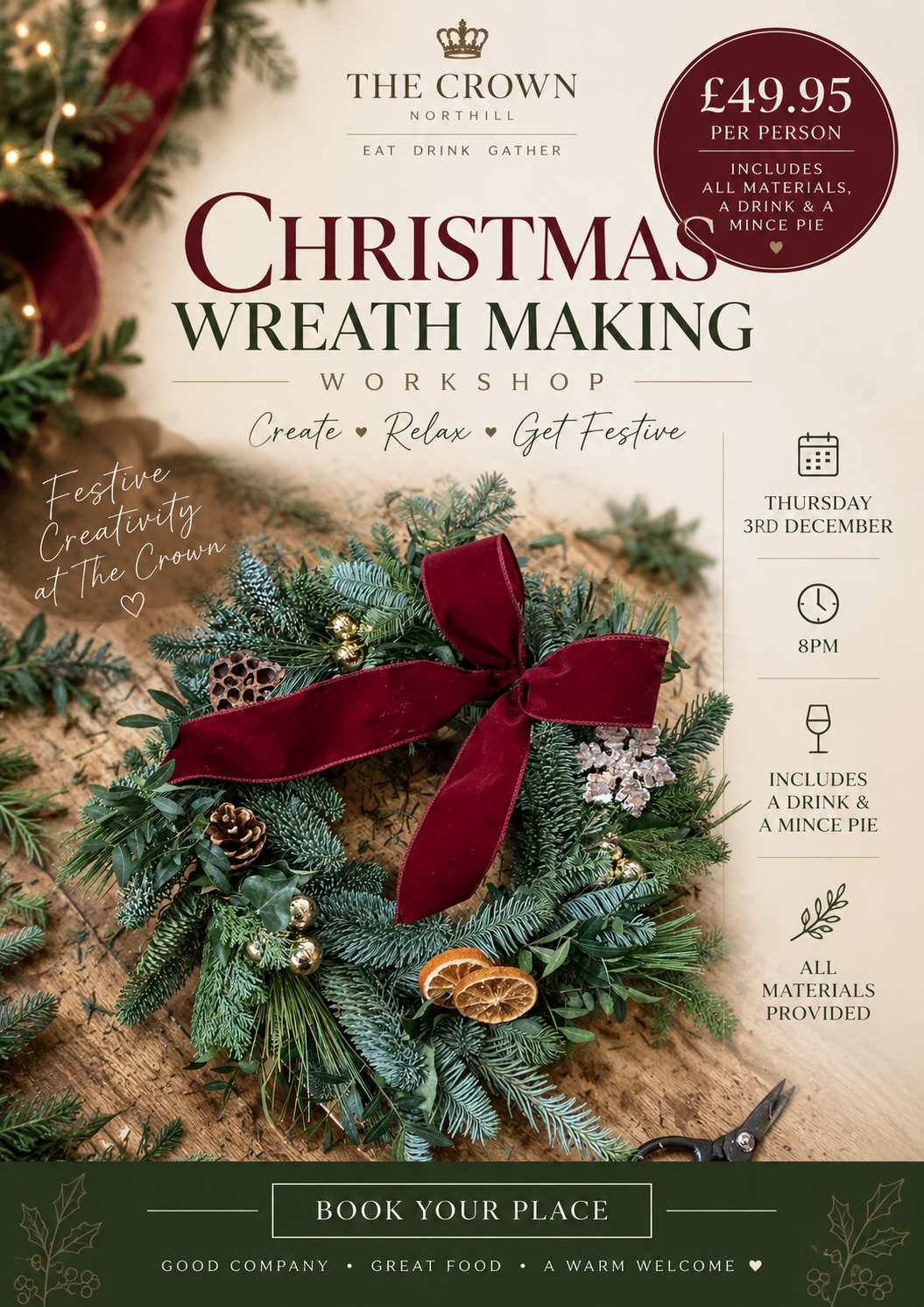 Christmas Wreath Making Workshop 3rd Dec