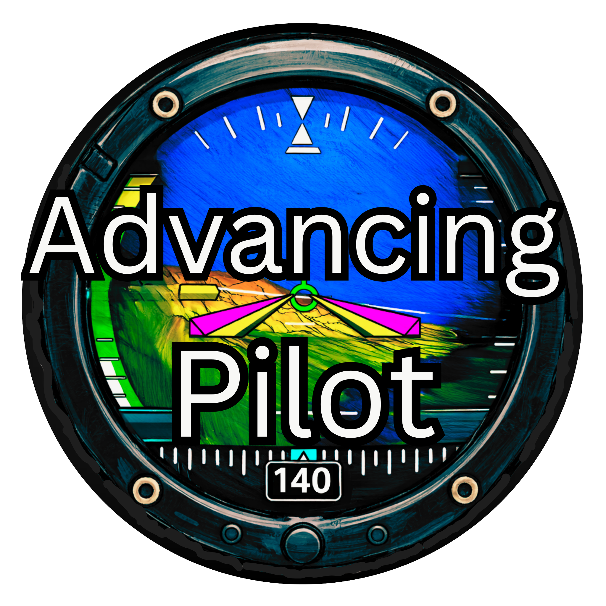 The Advancing Pilot logo - a brightly-colored flight display.