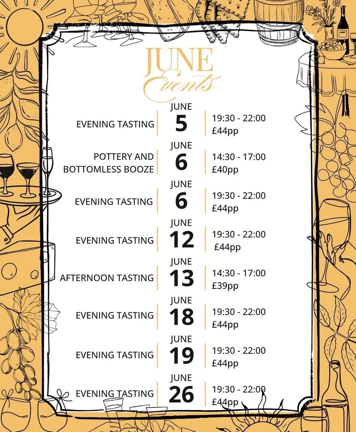 List of events during June at Taylor Wines in Brentwood Essex