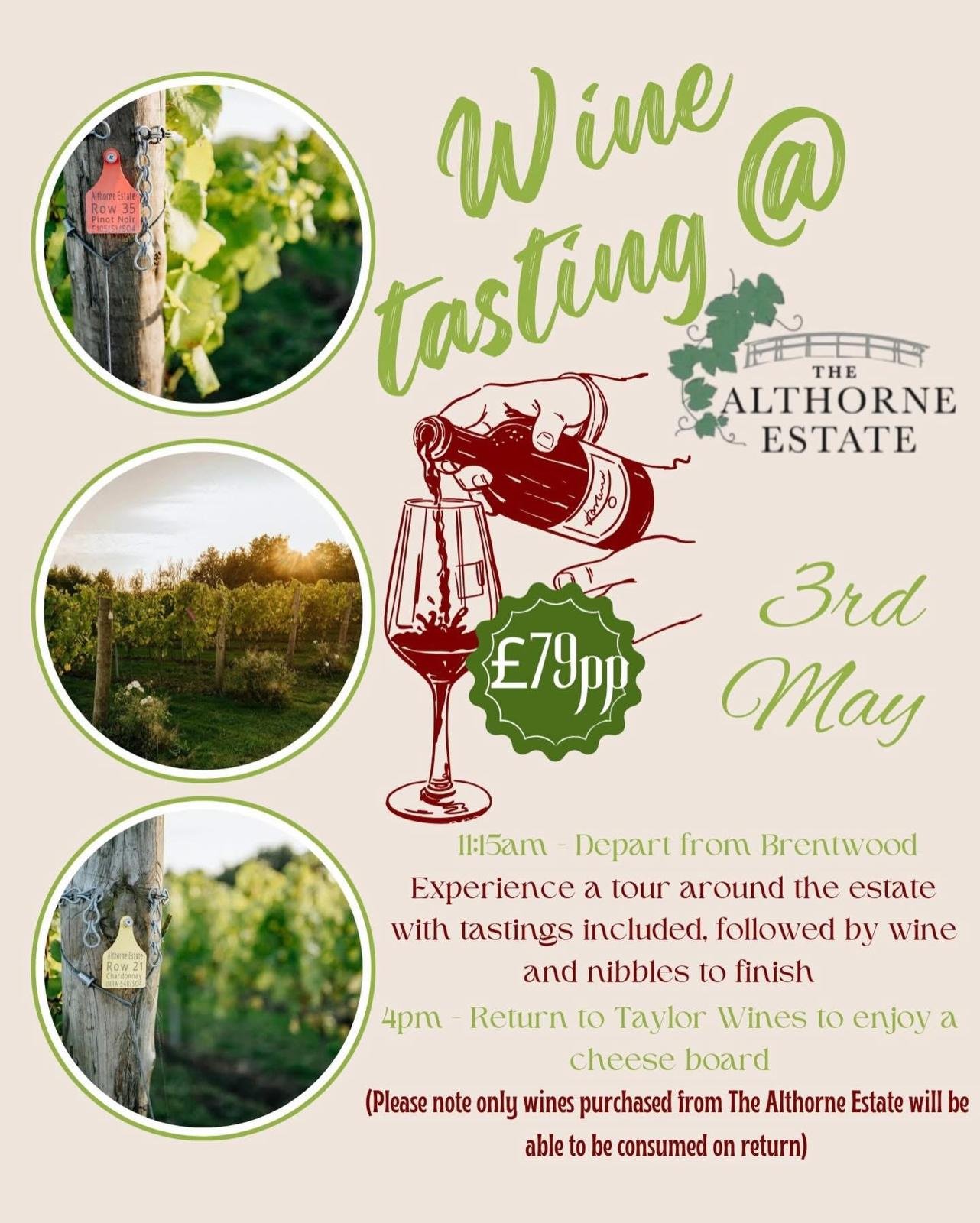 Image giving details for a Wine tasting at Althorne Estate