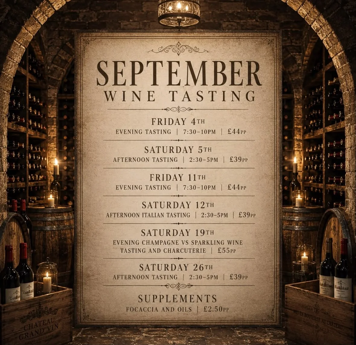 list of tasting events at Taylor Wines Essex during September 2026