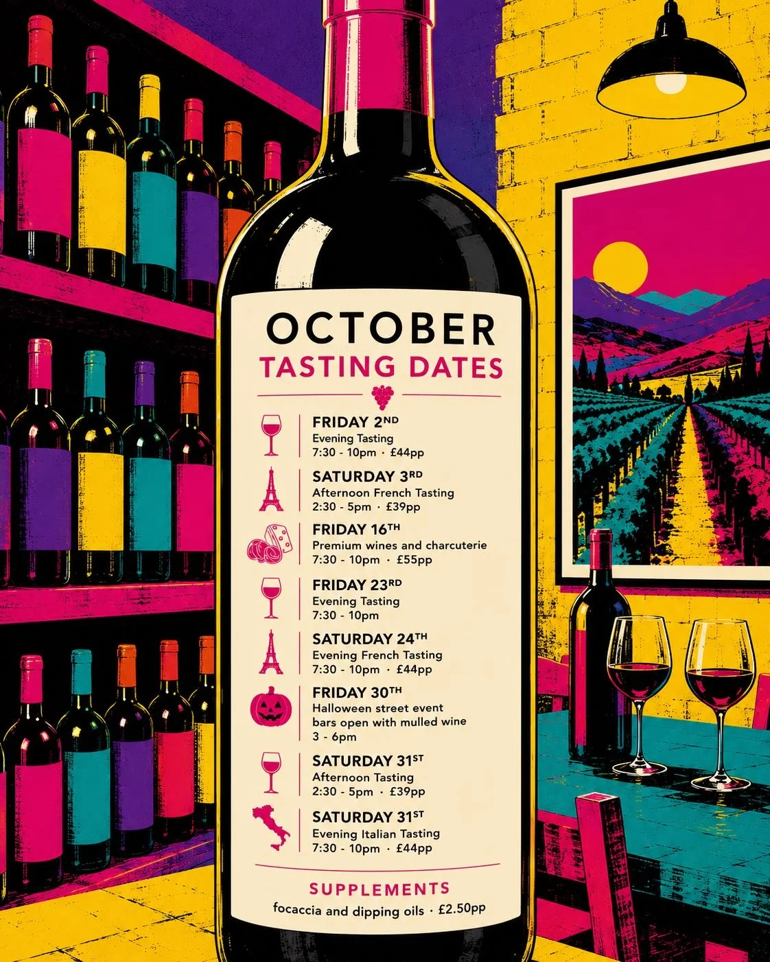 a list of wine tasting events at Taylor Wines during October 2026