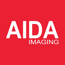 Red background with white text that reads 'AIDA IMAGING'