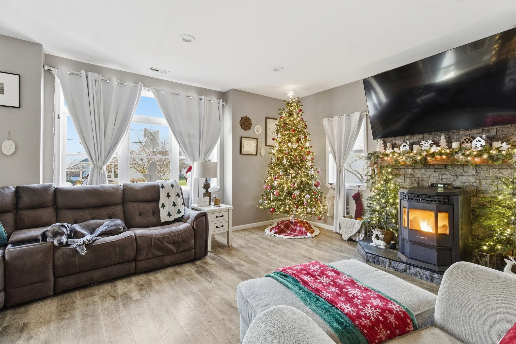 A few shots I got of this homes beautiful Christmas decorations. The angles aren't typical for real-estate photography, and the dog is part of the vibe. Dawn Siebert