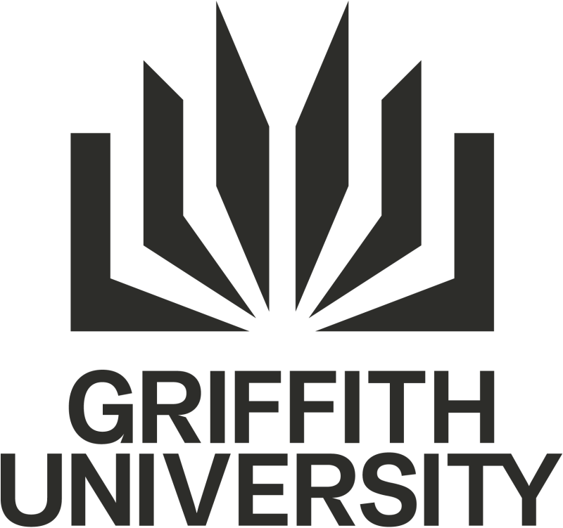 Logo of Griffith University featuring an open book with stylized pages and the university name underneath.
