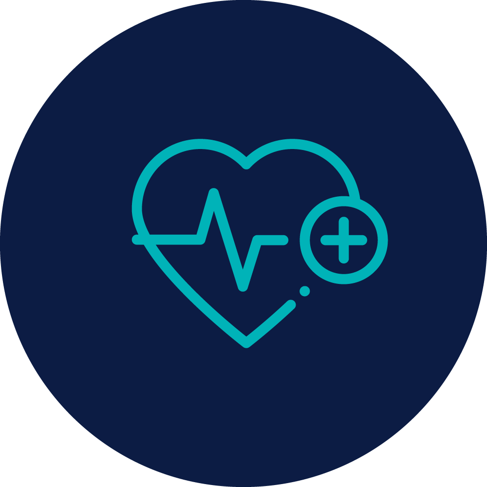Icon of a heart with a heartbeat line and a plus sign, symbolizing health or medical care.