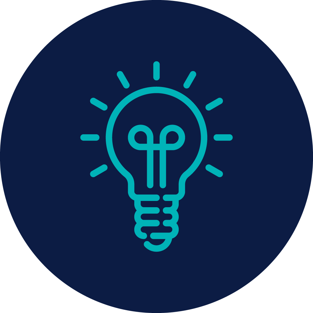 Icon of a light bulb with rays of light around it, symbolizing an idea or innovation.