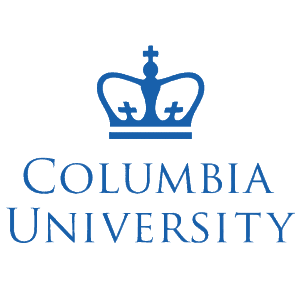 Columbia University logo featuring a blue crown above the university name in blue text on a black background.