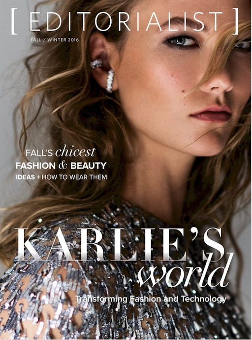 Close-up of a magazine cover featuring a woman with makeup, earrings, and wavy hair, with the title 'Editorialist' and headlines about fashion and beauty.