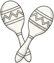 Two maracas with decorative patterns on black background.