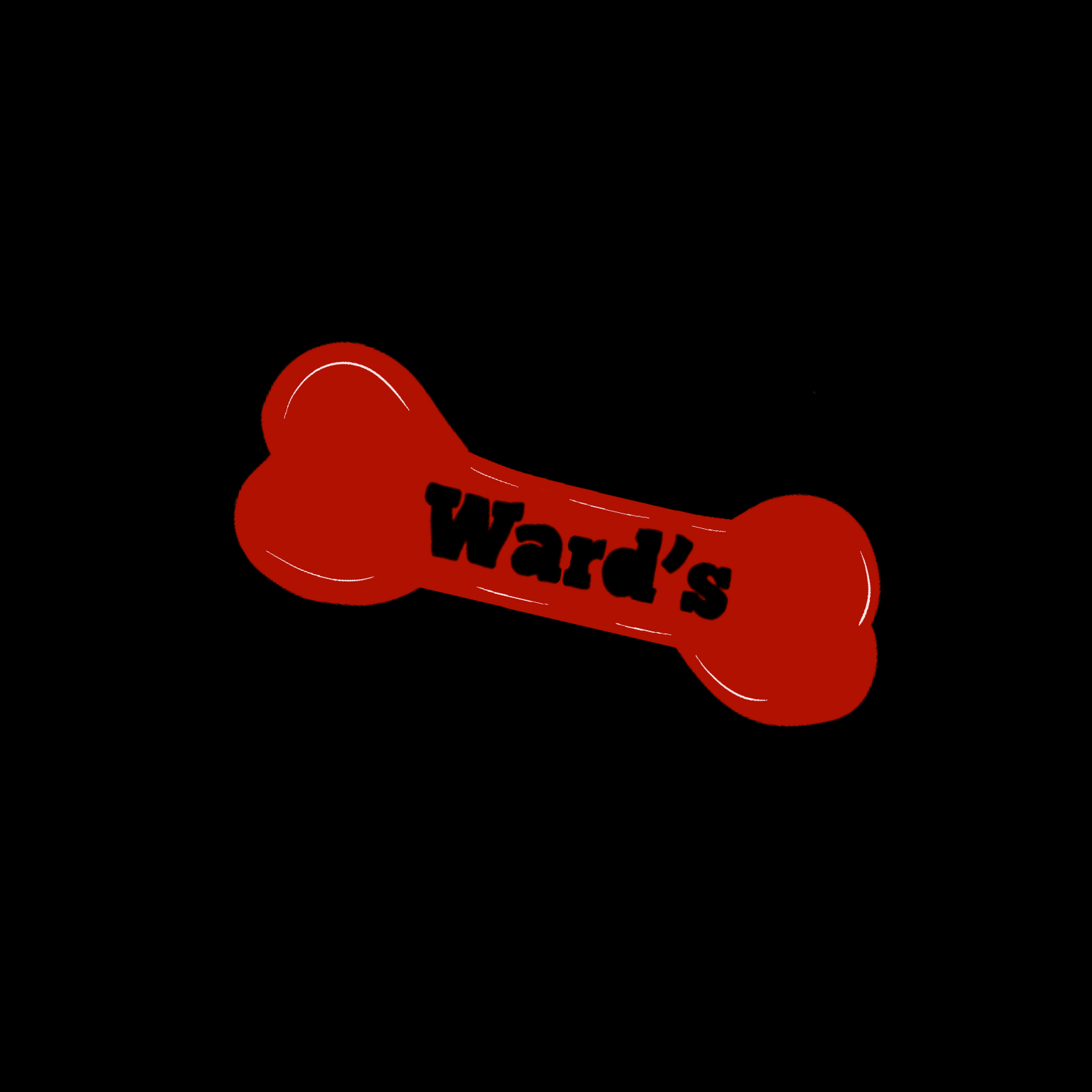 A red dog bone with the text 'Ward's' written on it in black.