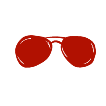 A pair of red sunglasses with black frames