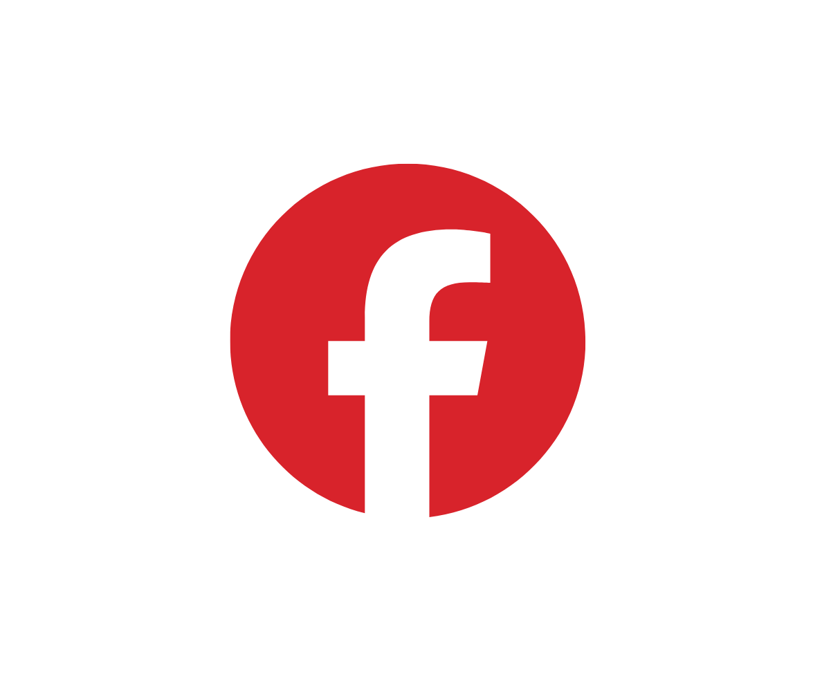 Facebook logo with white 'f' in red circle on a white background