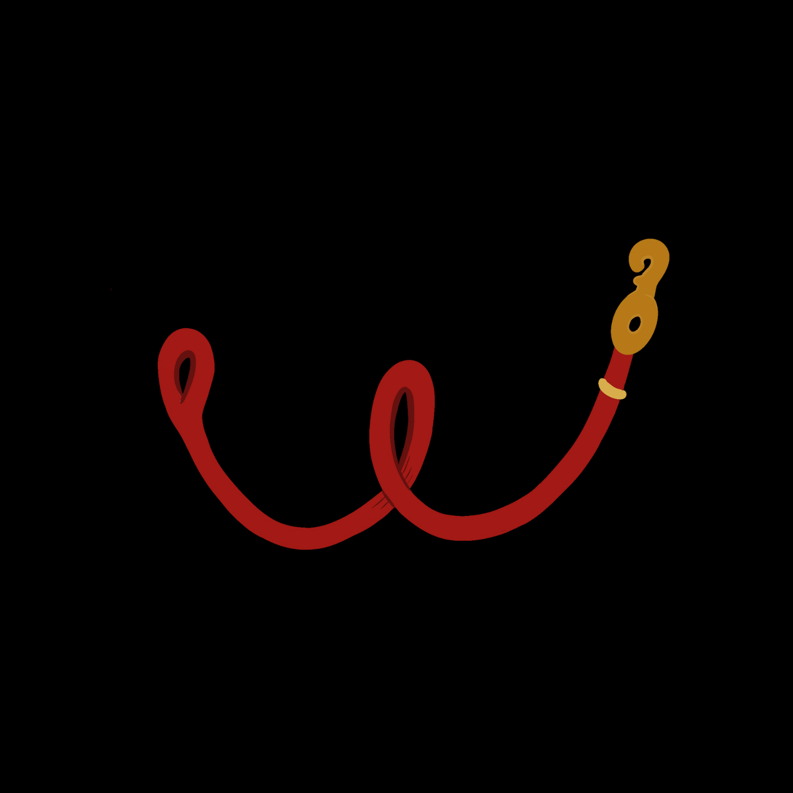 Illustration of a red dog leash in the shape of a W for Ward's Dog Training against a black background.