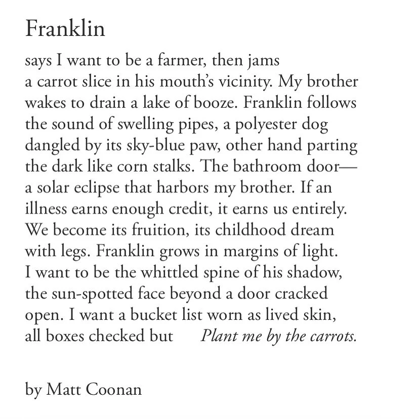 Had the pleasure of publishing &ldquo;Franklin&rdquo; by Matt Coonan (@mjc__93) recently! Find it here and featured on Lit Pub (not in Lit Pub) ☺️

🌙: Matt Coonan is a third-grade teacher on Long Island (not in Long Island). His students surprise an