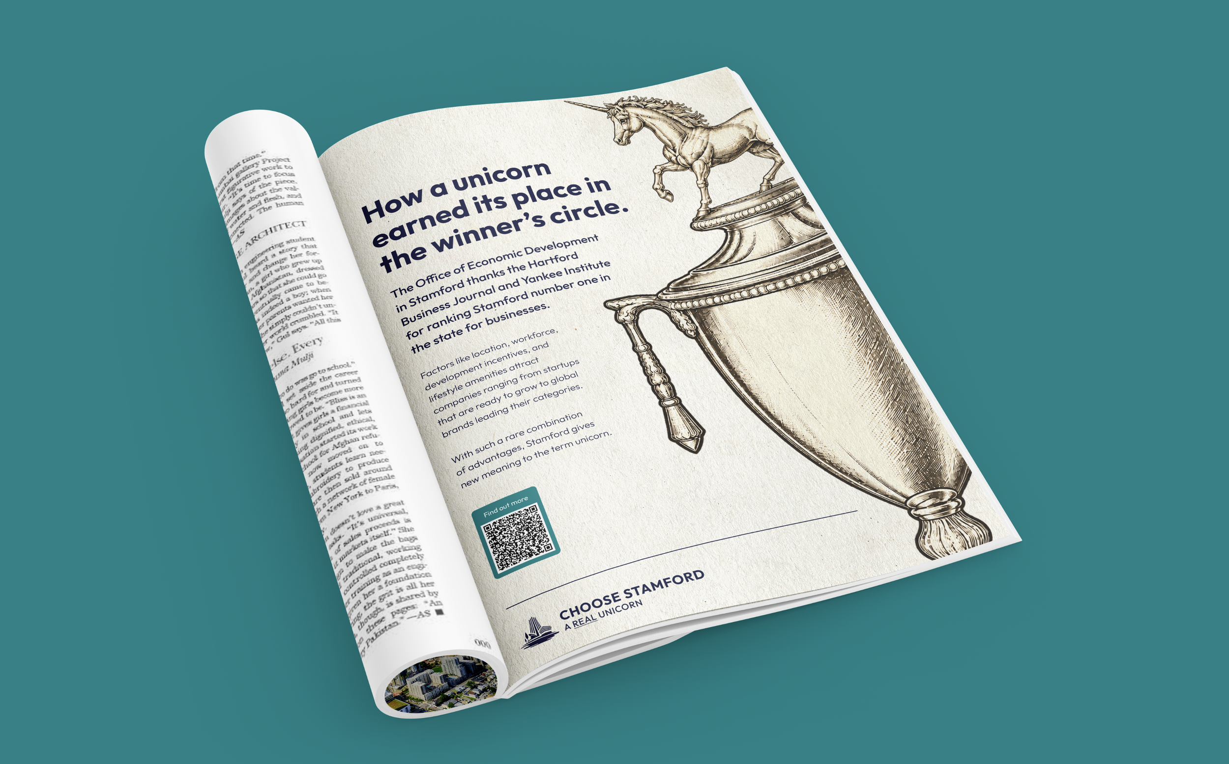 Hartford Business Journal Ad, Stamford CT unicorn campaign