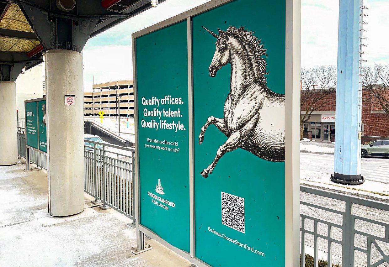 Stamford train station advertisement, unicorn campaign