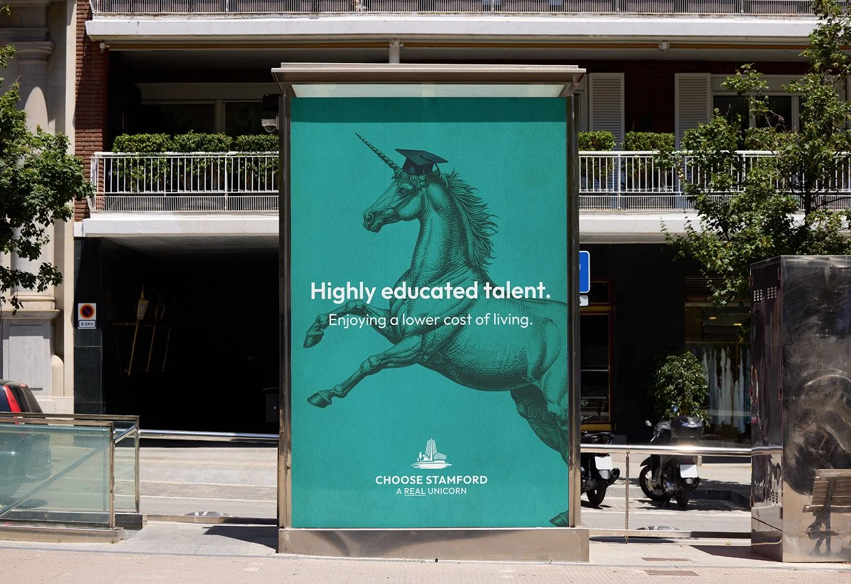 Stamford, Unicorn, OOH Advertising, Connecticut, Bus stop