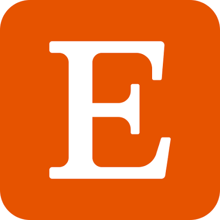 White uppercase letter 'E' on an orange rounded square background.