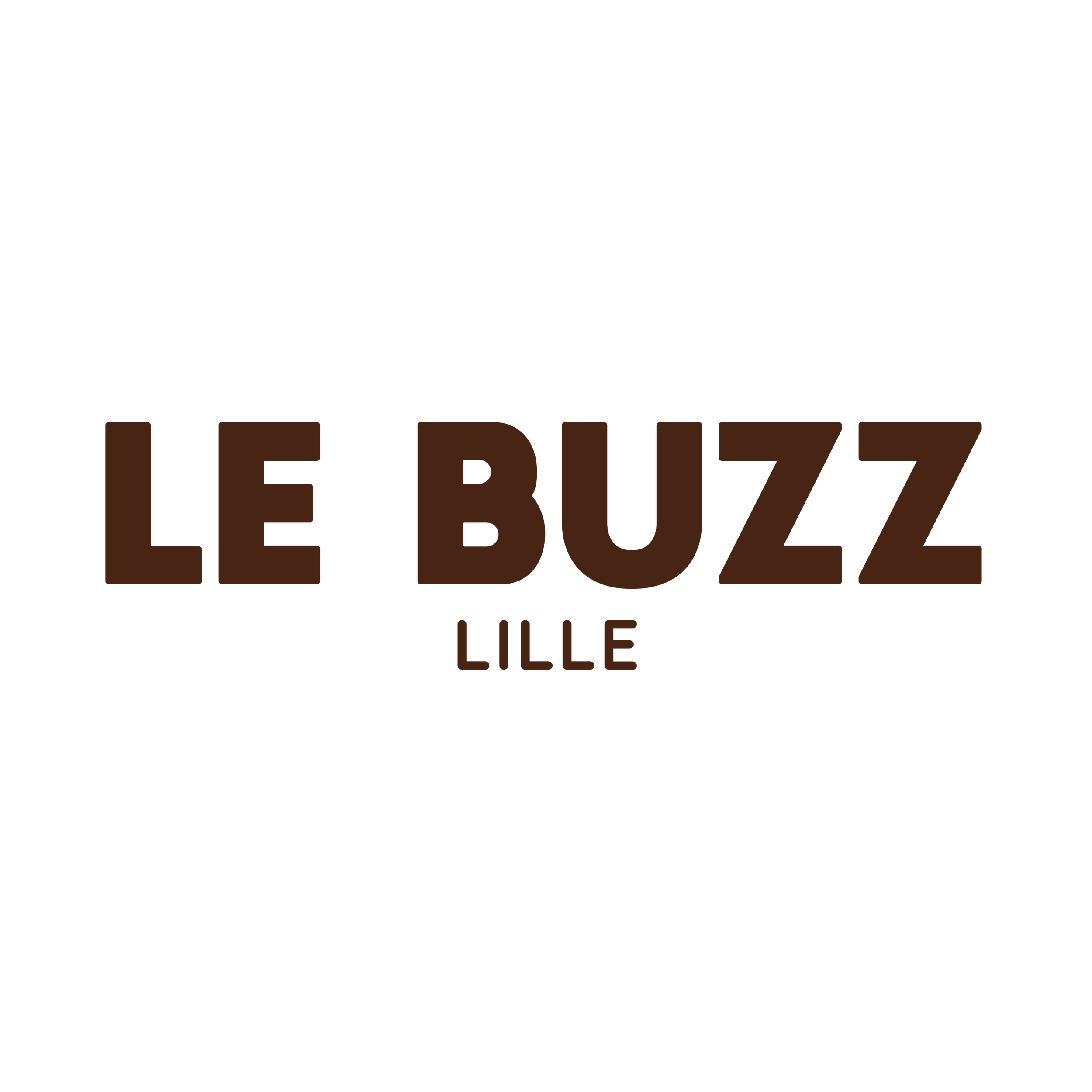 The logo of the Lebuz café in Lille with a black globe illustration and brown text.