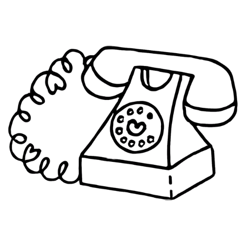 Outline drawing of a vintage rotary telephone.