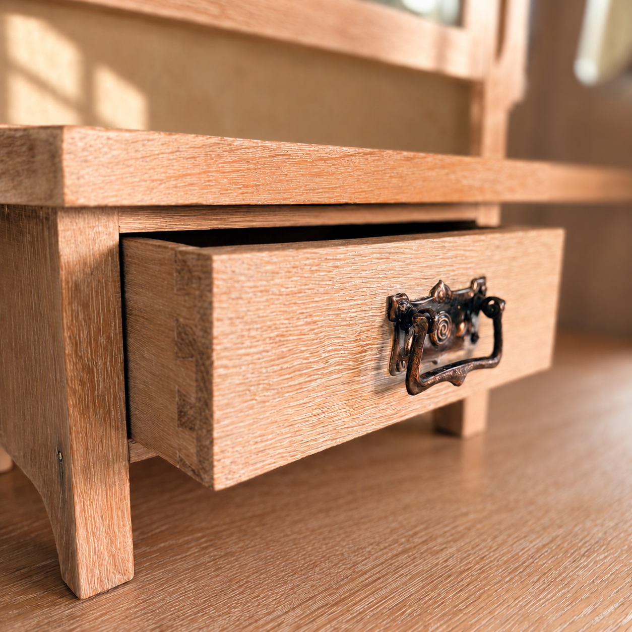 Restored Cotswold dresser with open drawer.png