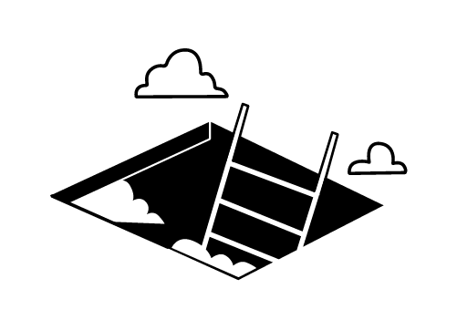 Illustration of a ladder coming thorugh a doorway to the clouds, to symbolise 'Software'.