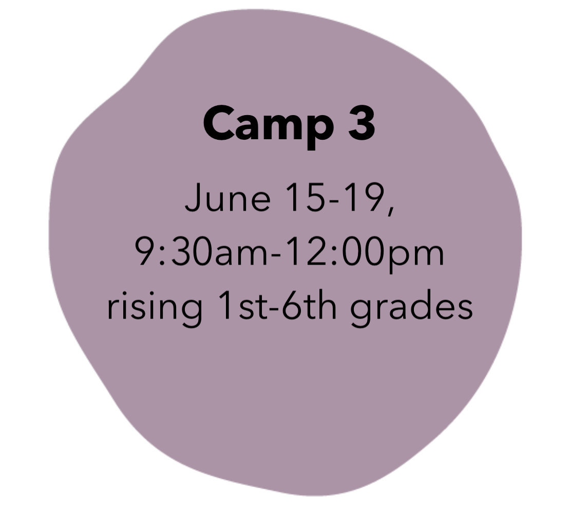 Camp 3: June 15-19, 9:30am-12:00pm (rising 1st-6th graders)