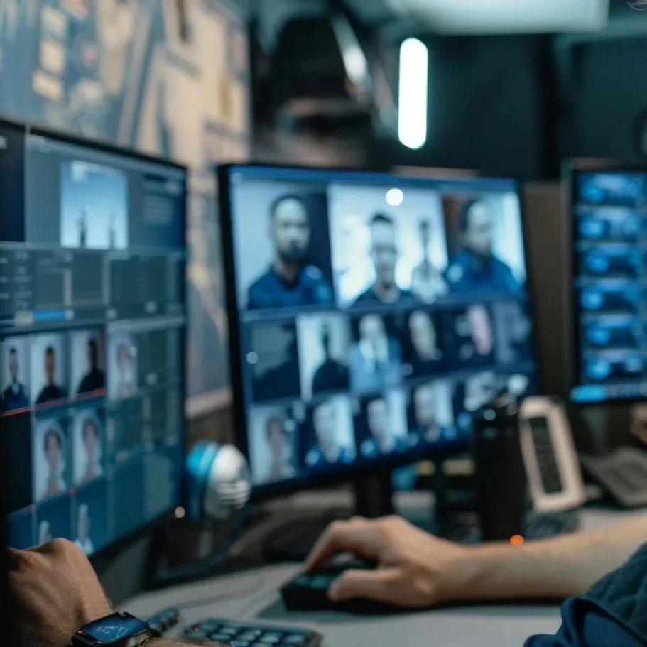 bank of video monitors