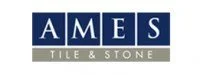 Logo for AMES Tile & Stone with blue, white, and gray colors.