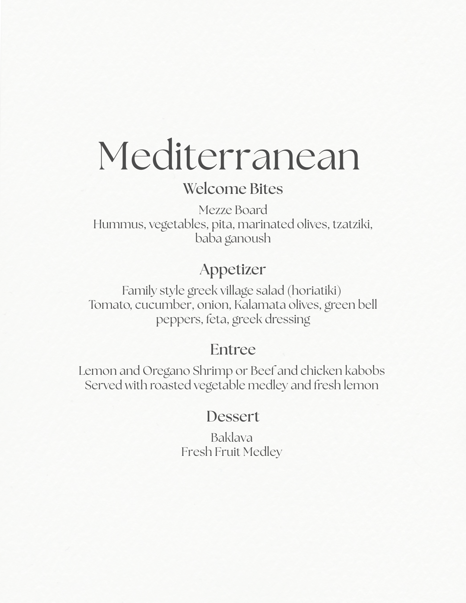 Private Dinner and Catering Menu 