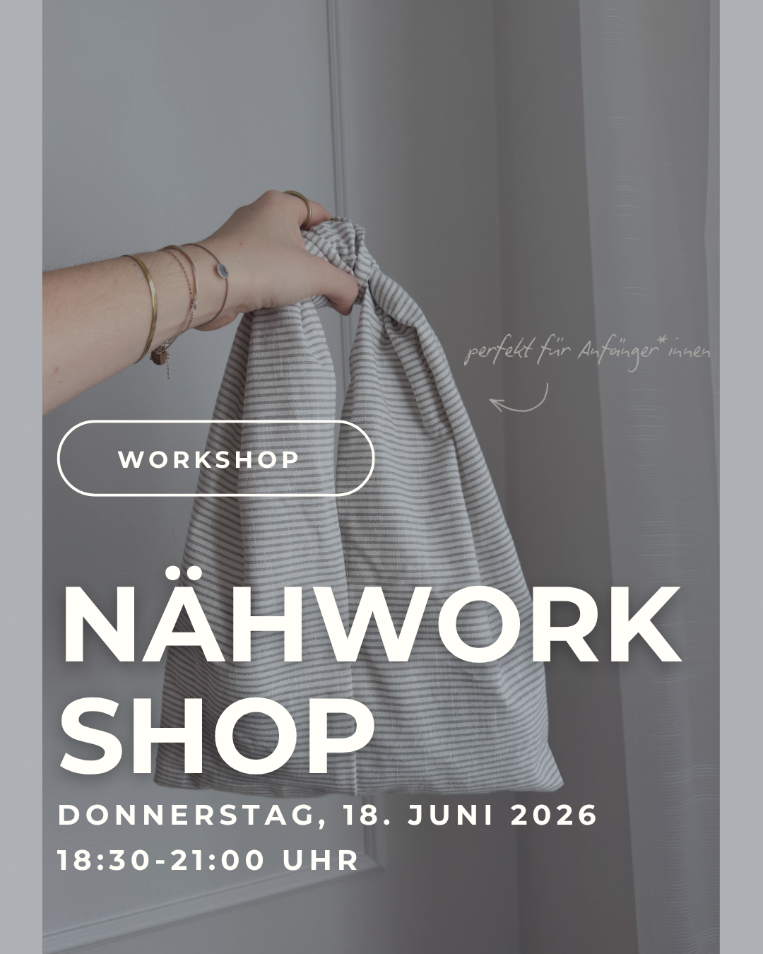 Informationsbild zum Nähworkshop in Wien, bei dem eine Tasche selbst gemacht werden kann.