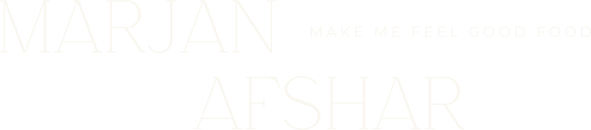 Branding image with large text 'Marjan' and smaller text 'Make me feel good food, Afsar' on a black background.