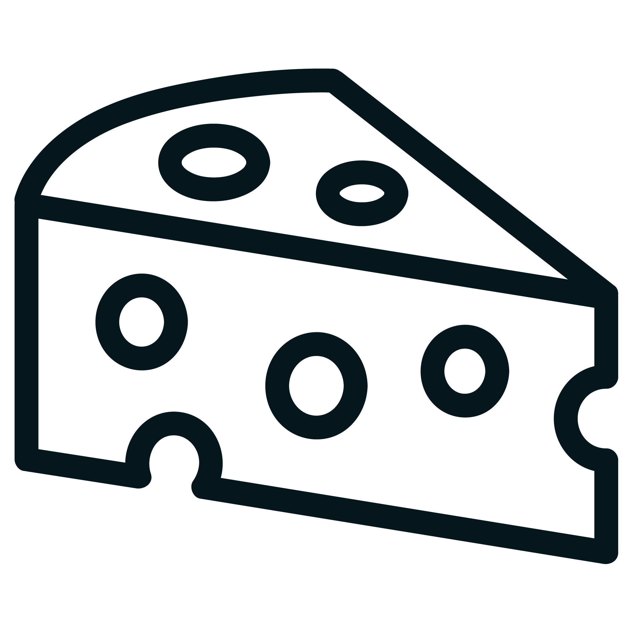 Outline of a piece of cheese with holes.