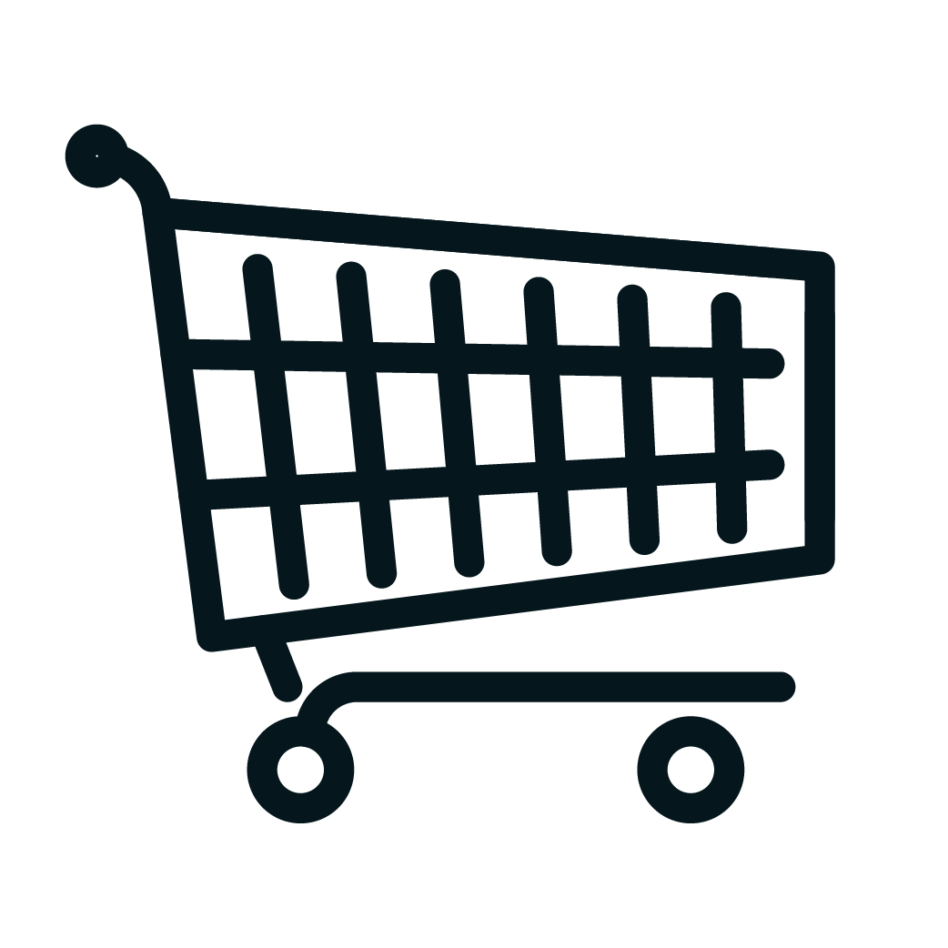 Icon of a shopping cart with four wheels.