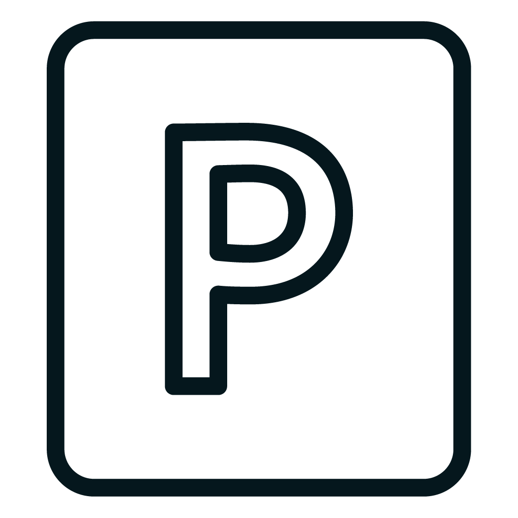 Icon of a parking sign with a large letter P inside a rectangular border.