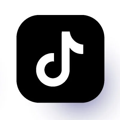 TikTok logo with a white musical note on a black background.