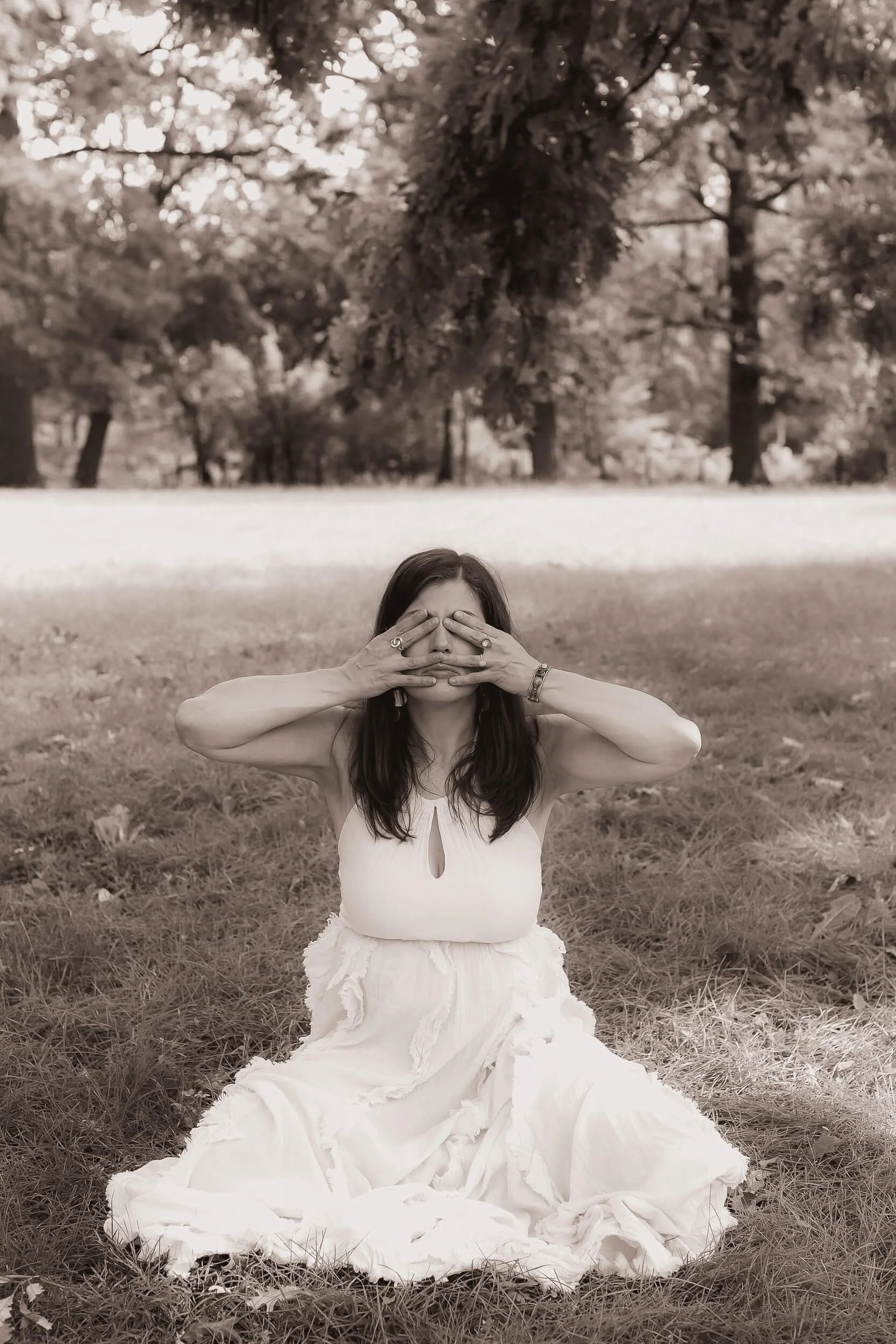 Kristi doing 'bumble bee breath' with mudra