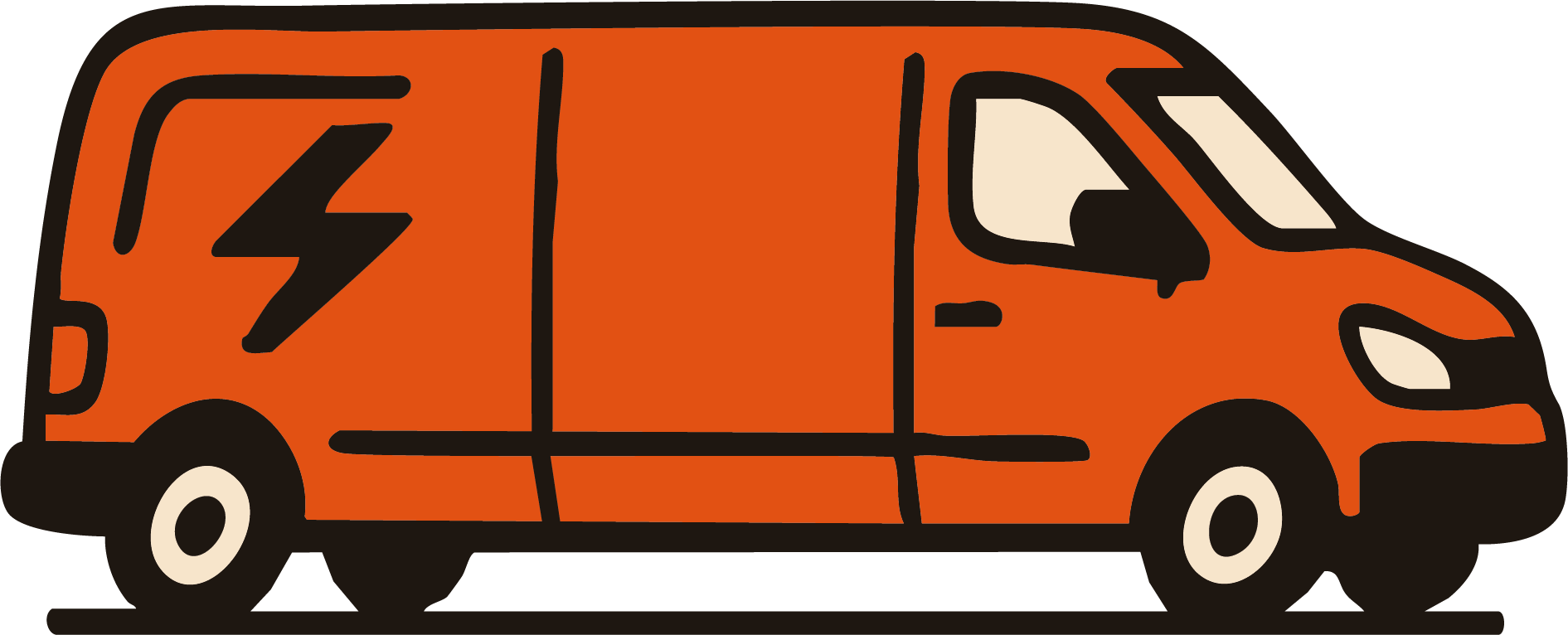 Illustration of an orange electric delivery van with a lightning bolt symbol on the side.