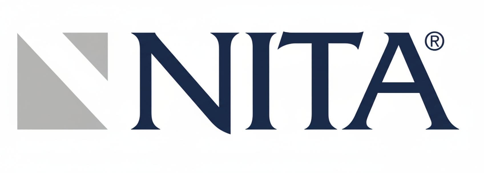 NITA™ logo featuring a stylized gray and white geometric design on the left and the word "NITA" in navy blue capital letters on the right.