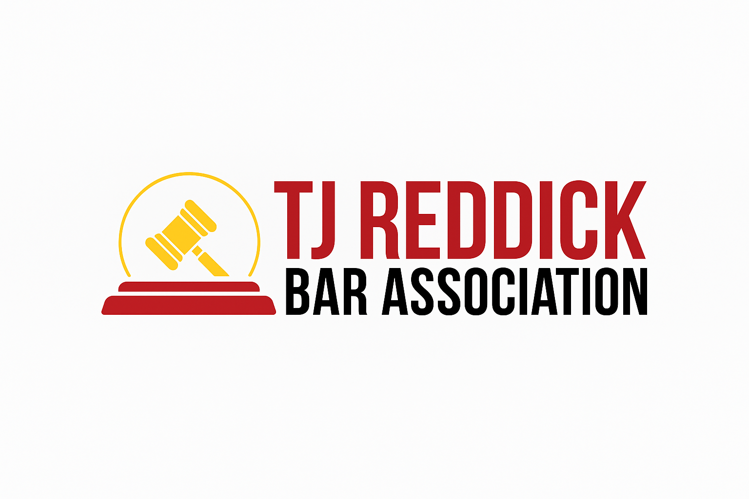 Logo of TJ Reddick Bar Association with a gavel inside a circular outline and the association's name in bold red and black text.