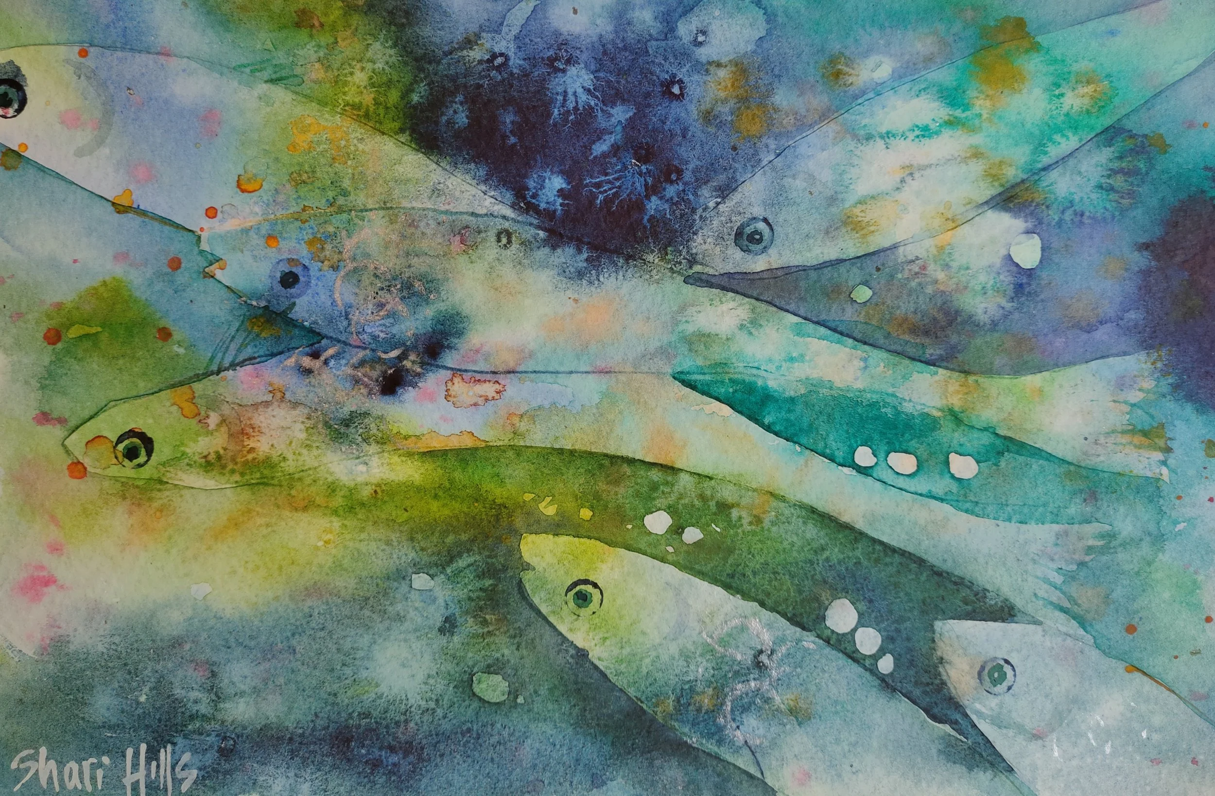 Watercolour: Shoal of Fish