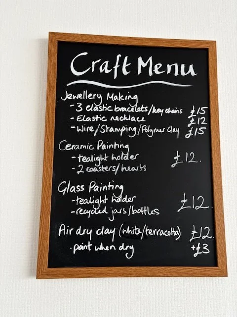 Craft Menu with prices